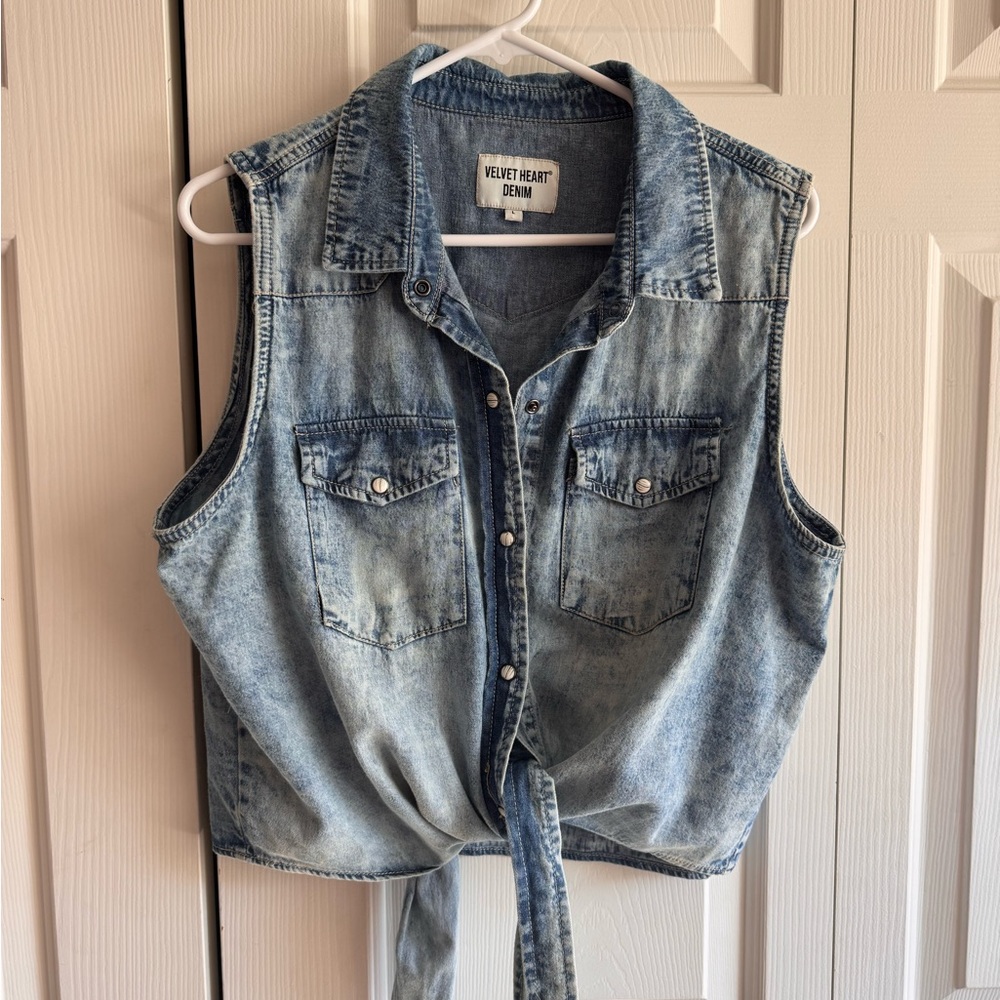 Button up denim tie top